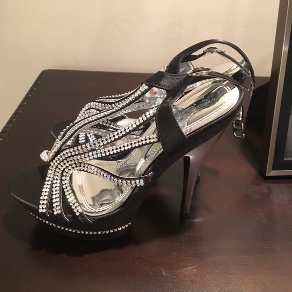 Black and rhinestone stiletto heels - Picture 5 of 8